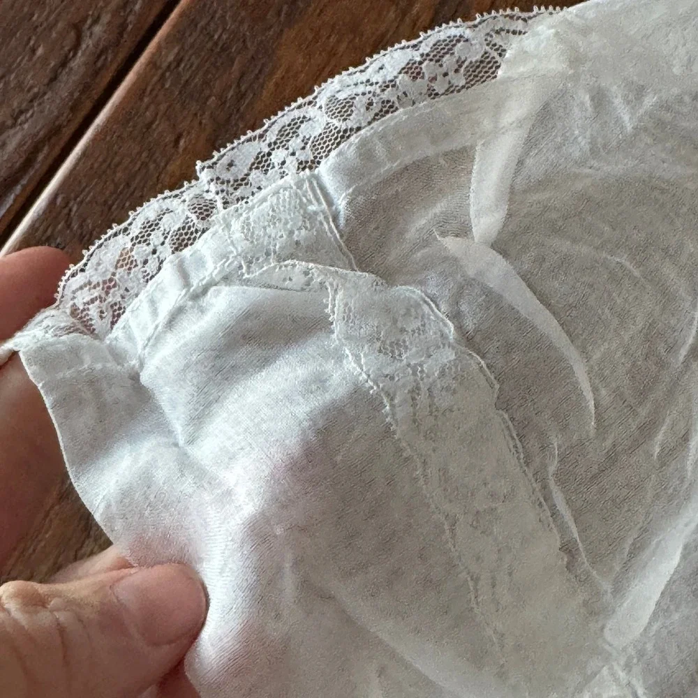 Vintage Sheer White Organza Half Apron‎ Blue Lace Trim Pockets Retro 1950s Style